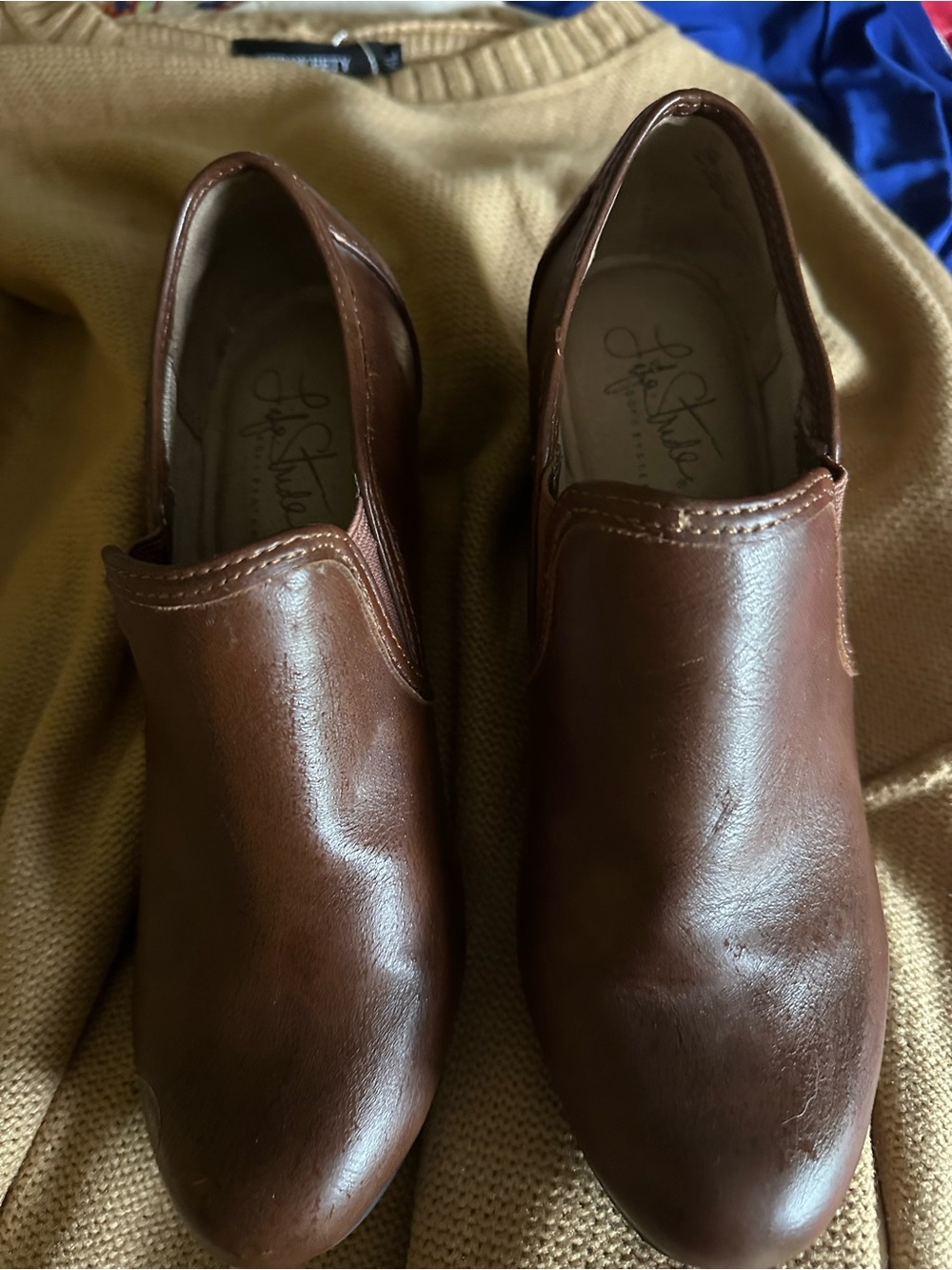 Life Stride Brown Leather Wedge Slip-On Pumps